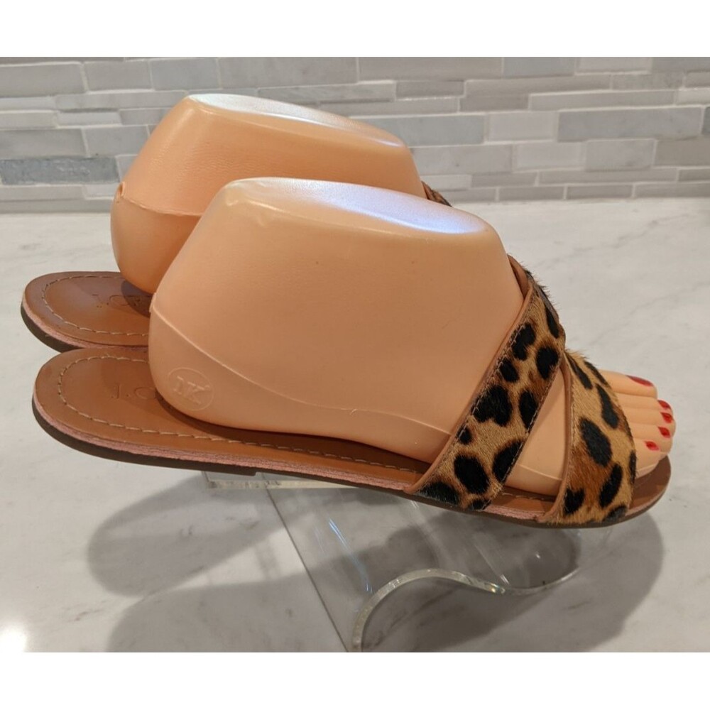 J.CREW Calf Hair Beachside Slip-On Saldals Slides In Leopard Print Size 9 - Picture 4 of 11